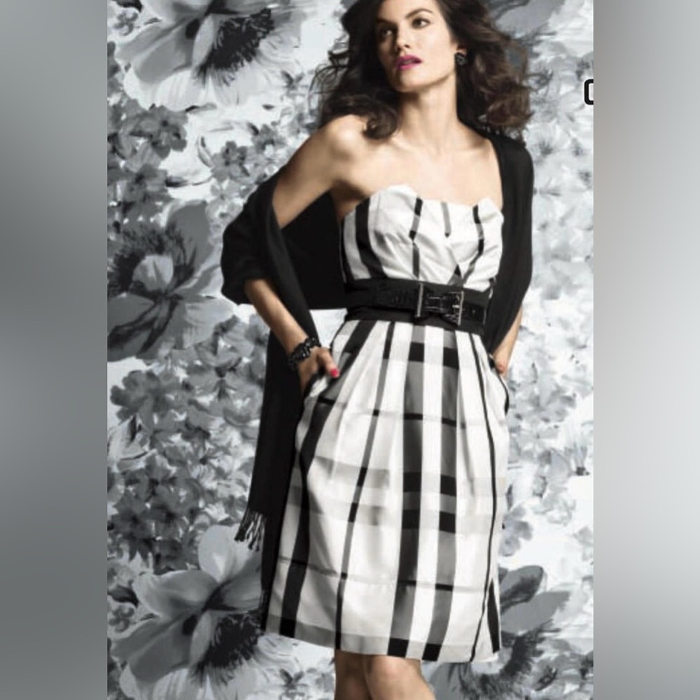 White House Black Market satin gingham strapless dress size 4